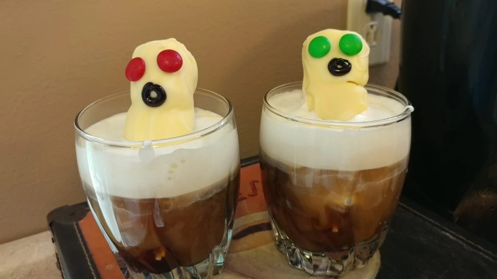 Our ghouls in their Irish coffee spa. This drink was scary good.
